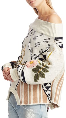 Monse Upside-Down Floral Intarsia Cotton Sweater