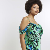Thumbnail for your product : River Island Womens Plus Green Satin Animal Print Slip Midi Dress