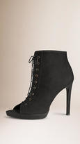 Thumbnail for your product : Burberry Nubuck Peep-toe Platform Ankle Boots