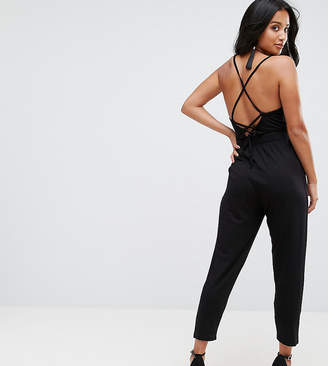ASOS Petite Cami Wrap Jersey Jumpsuit With Strap Back Detail And Peg Leg