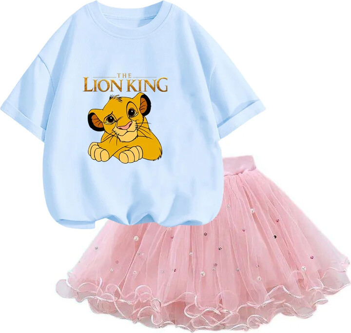 MINISO Kids Lion King Tshirt Tutu Mesh Skirt 2pcs Outfits Girls Mickey Minnie Mouse Dancing Dress Fashion Disney Clothes Tshirt Set