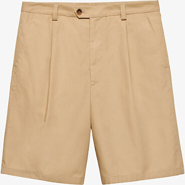 Prada Mens Neutral Poplin-Textured Pleated Shell Shorts 36