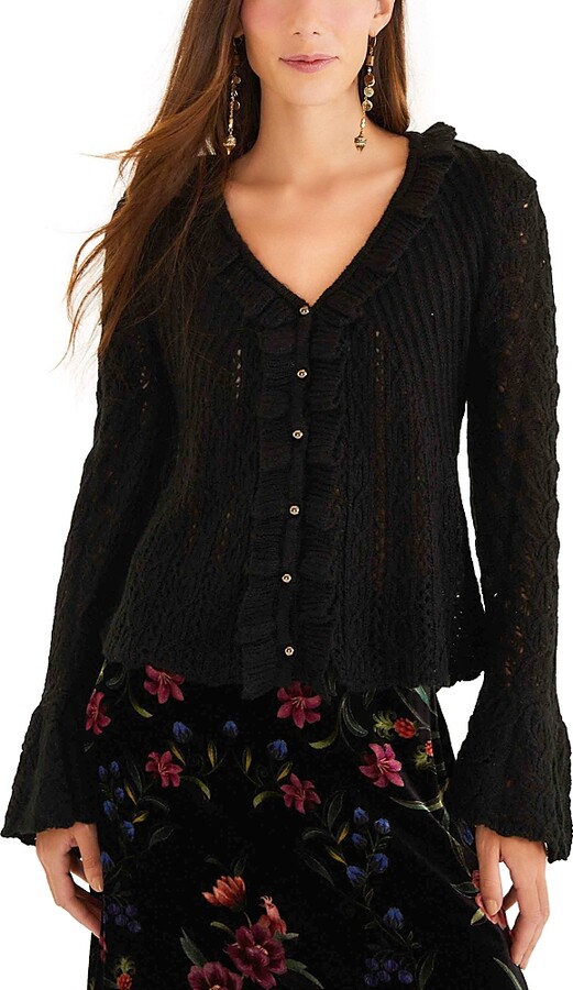 Farm Rio Lace Stitch Ruffle Cardigan
