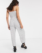 Thumbnail for your product : Bershka ruched front strappy jumpsuit in white polka dot