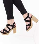 Thumbnail for your product : New Look Black Suedette Strappy Wooden Sole Sandals