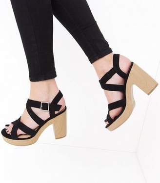 New Look Black Suedette Strappy Wooden Sole Sandals