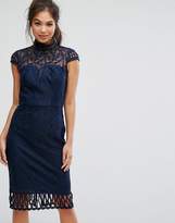 Thumbnail for your product : Chi Chi London Cap Sleeve Lace Pencil Dress In Cutwork Lace And High Neck