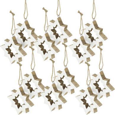 A&B Home Wooden Hanging Star Ornaments - Set of 12 - White