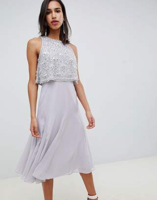ASOS Design DESIGN crop top embellished midi dress with gem droplets