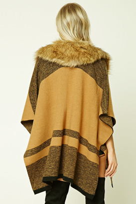 Forever 21 FOREVER 21+ Striped Faux Fur-Trimmed Shawl
