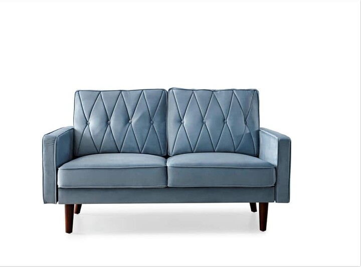 Us Pride Furniture Feemster 57.5 in. Wide Velvet Tufted Cushion Back 2-Seater Loveseat, Light Grayish Cyan