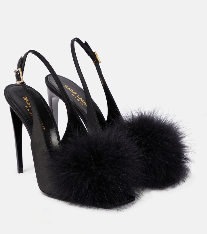 Saint Laurent Mae 110 feather-trimmed leather sandals