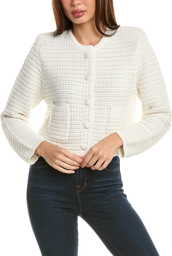 Hannah Rose Chunky Textured Button Cashmere-Blend Cardigan