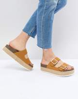Thumbnail for your product : Pull&Bear flatform double buckle sandal in tan