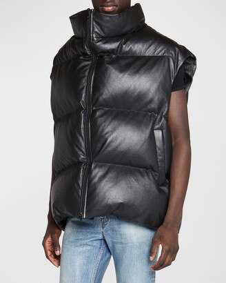 Reeves Black Leather Puffer Vest