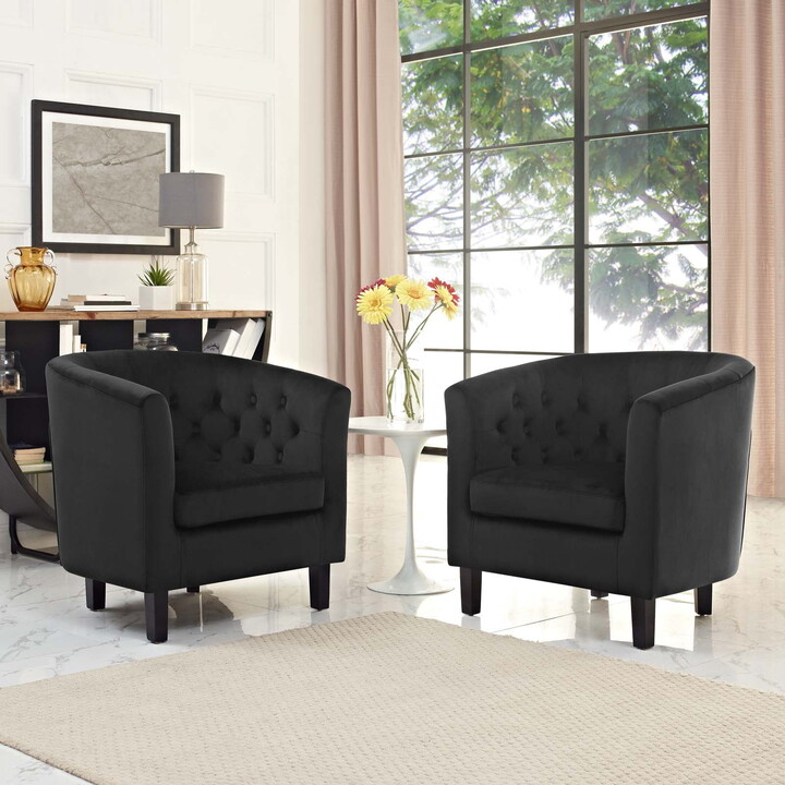 Modway Prospect 2 Piece Performance Velvet Armchair Set in Black