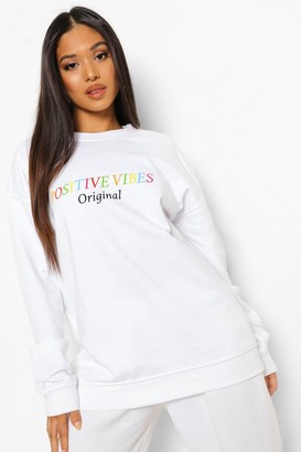 boohoo Petite Positive Vibes Oversized Sweatshirt