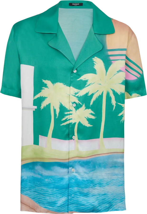 Balmain Graphic-Print Satin Shirt