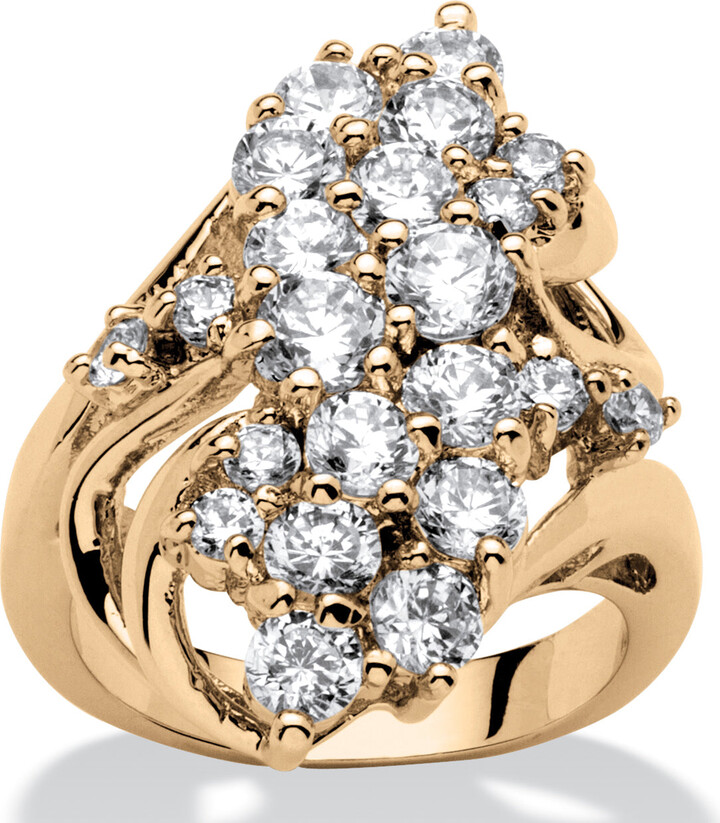 3.44 TCW Cubic Zirconia Gold-Plated Cluster Wave Ring