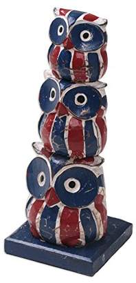 Novica Blue and Red Animal Themed Wood Sculpture 'Owl Brood'