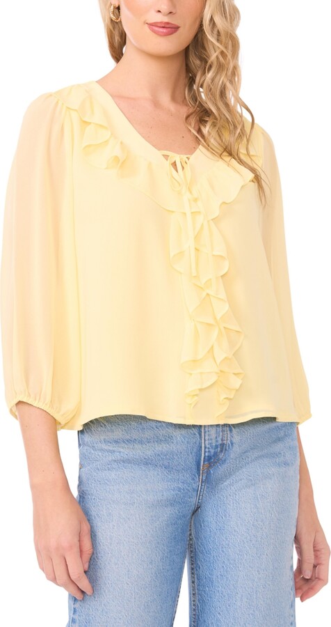 Vince Camuto Women's Double Ruffle Tie V-Neck Blouse