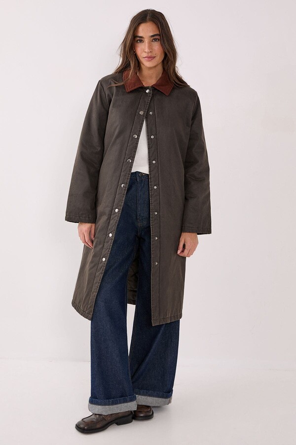 Nasty Gal Longline Cord Collar Wax Effect Coat