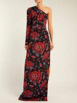 Thumbnail for your product : Rebecca De Ravenel Rose Print One Shoulder Silk Gown - Womens - Black Multi