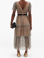 Thumbnail for your product : Self-Portrait Tiered Sequinned Tulle Midi Dress - Silver