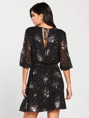Warehouse Sparkle Star Dress - Black