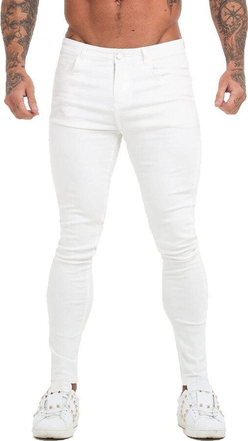 GINGTTO Mens Jeans Skinny Stretch Denim Jeans for Men Slim Fit White