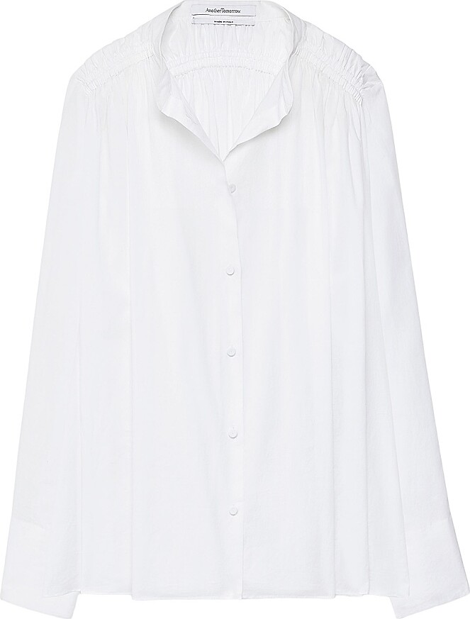 ANOTHER TOMORROW Women's Gathered Voile Blouse - Off White - Size 10
