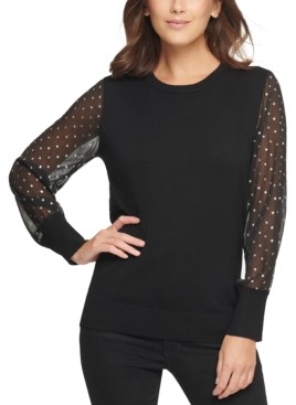 black sweater with sheer sleeves