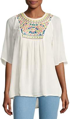 Tolani Heather Embroidered & Sequined Tunic, White, Plus Size