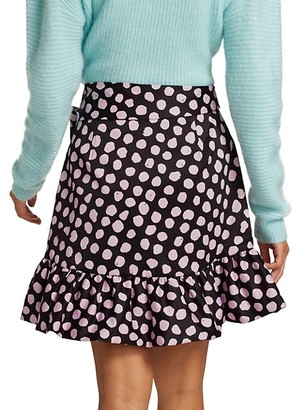 Tanya Taylor Daphne Polka Dot Flounce Mini Skirt
