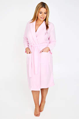 Yours Clothing Pink Micro Fleece Dressing Gown With Embroidery