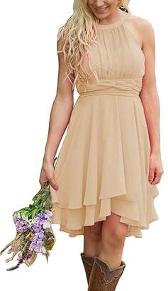 Cdress Chiffon Bridesmaid Dresses High Low Cocktail Prom Gowns Halter Short Wedding Party Dress