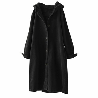 LOPILY Ladies Corduroy Coats Big Hoodie Coat Solid Color Single Breasted  Oversized Plus Size Swing Coat Blouson Style Streetwear Style  Outwear（Black，L） - ShopStyle