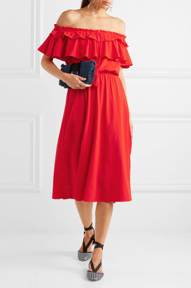 J.Crew Poppy Off-the-shoulder Ruffled Cotton And Linen-blend Dress - Red