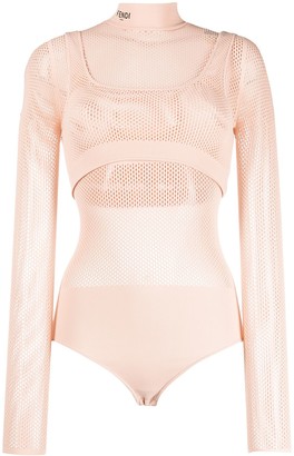 トップス FENDI mesh body suit  S Fendi Beige Mesh FF Karligraphy Bodysuit Fendi