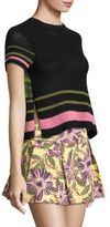 Thumbnail for your product : RED Valentino Striped Open Knit Cotton Top