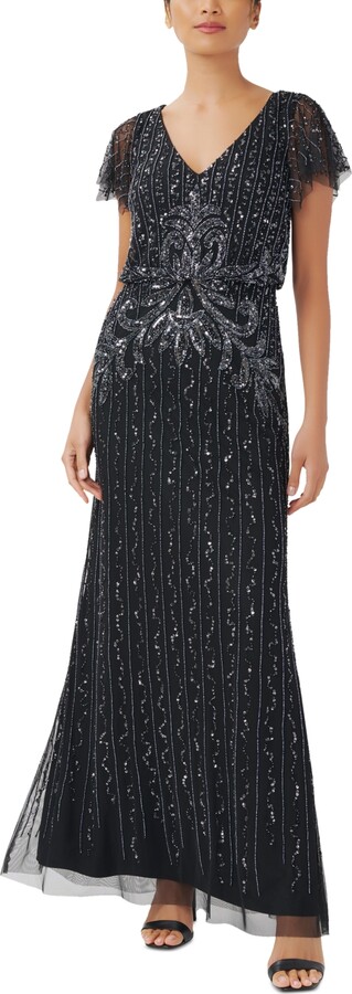 Adrianna Papell Petite Embellished Blouson Flutter-Sleeve Gown - ShopStyle  Evening Dresses