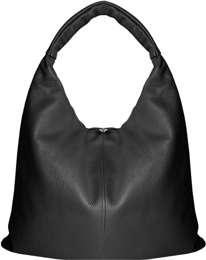 Sostter Black Large Zip Top Leather Hobo Bag ShopStyle