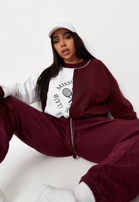 Missguided Lipscombe Size Burgundy Colorblock Graphic Cropped Sweatshirt ShopStyle