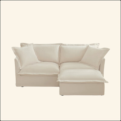 Mercer41 Slipcovered Sectional 2 Seater Sofa Couch With Convertible Ottoman Wide And Deep Seat L Shaped Sofa With Detachable Cover And Soft Multiple Big Pillo