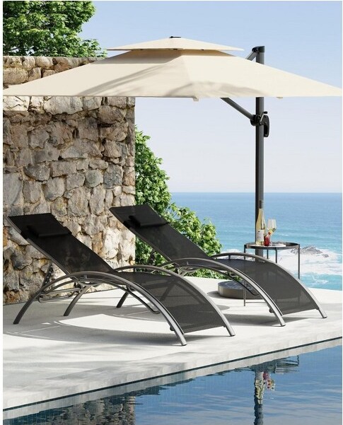 GOCAPTAINPatioChaiseLoungeSetof2-AluminumAdjustableBackrestAll-WeatherReclinerw/ArmrestsTanFabricforBeachYardPoolsideBalcony