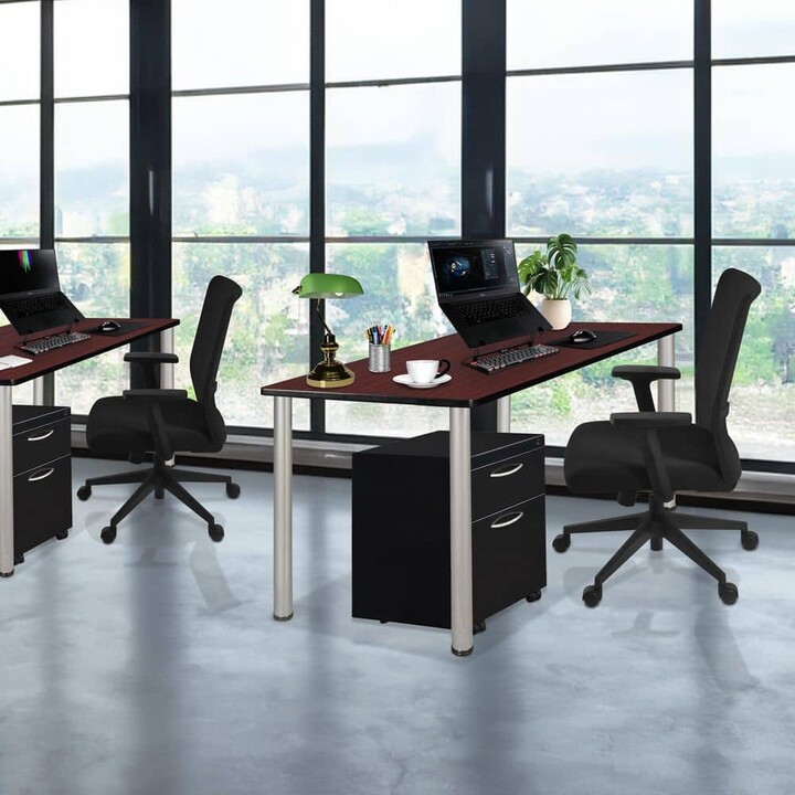 Regency Kee 72 in x 24 in. Mahogany Brown Top Office Desk Table with Mobile Pedestal Drawer, Chrome Legs