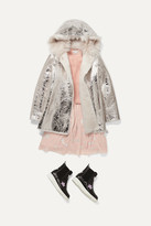 Thumbnail for your product : YVES SALOMON KIDS Kids - Ages 8 - 10 Reversible Hooded Metallic Crinkled-leather And Shearling Coat