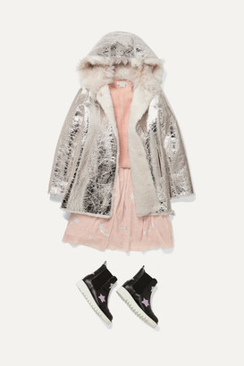 YVES SALOMON KIDS Kids - Ages 8 - 10 Reversible Hooded Metallic Crinkled-leather And Shearling Coat
