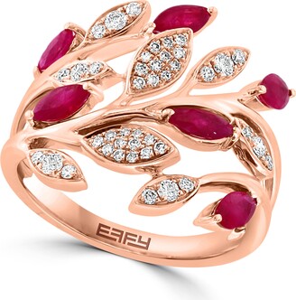 Effy 14K Rose Gold Diamond & Ruby Leaf Ring - 0.29 ctw. - Size 7