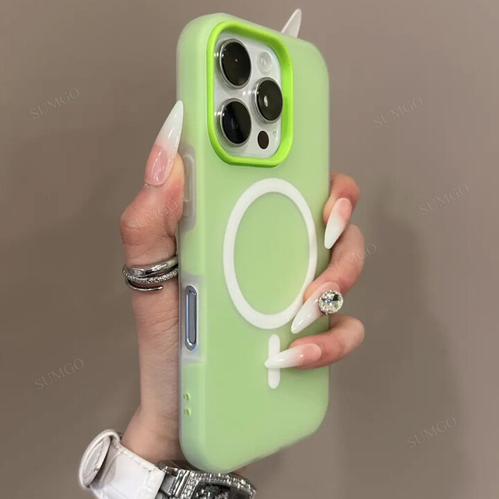 Sumgo Fashion 2 IN 1 Matte Magnetic Candy Color Case For iPhone 16 15 14 13 11 12 Pro Max Plus For Magesafe Wireless Charge Soft Cover